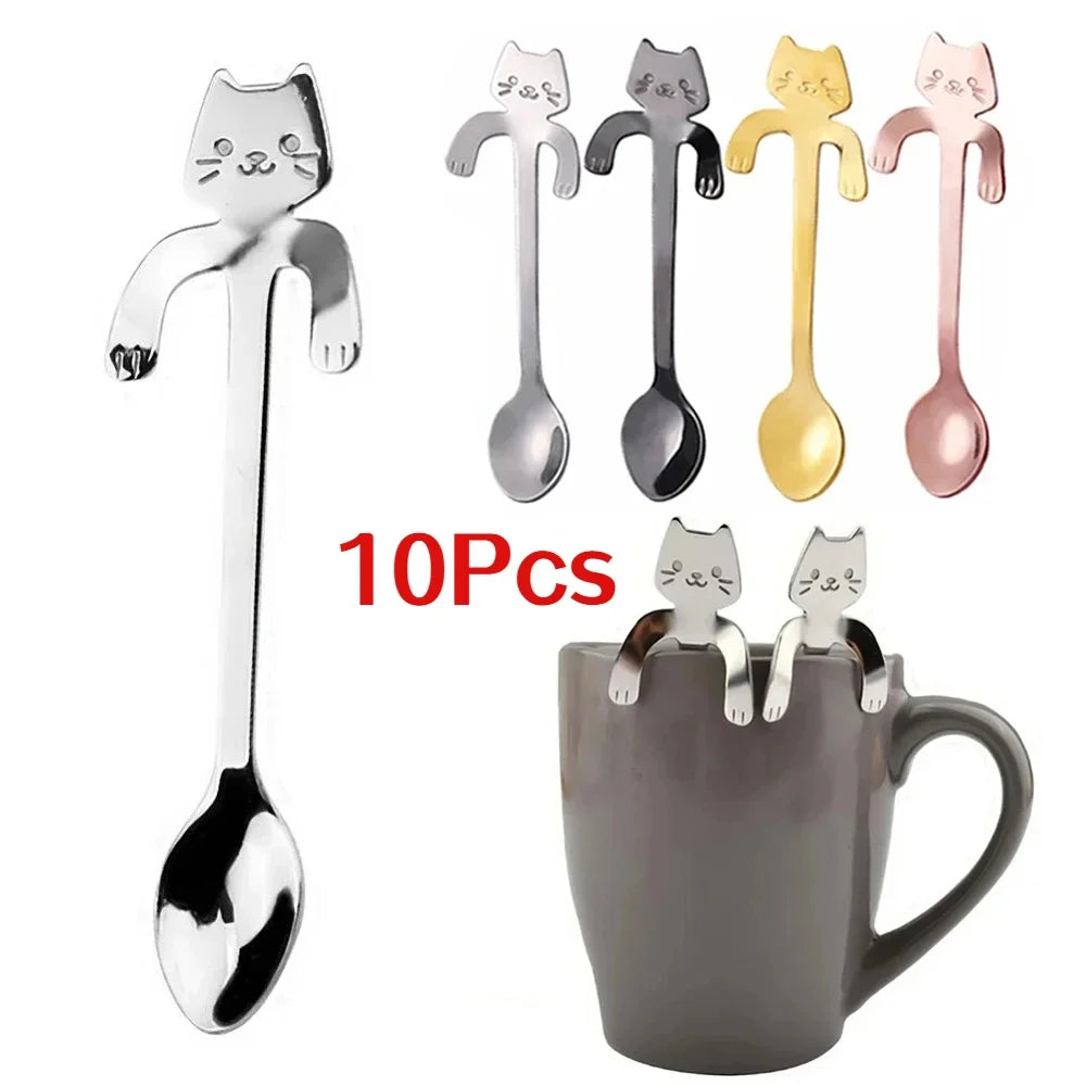 Creative Stainless Steel Cat Coffee Spoons Hanging Ear Teaspoon