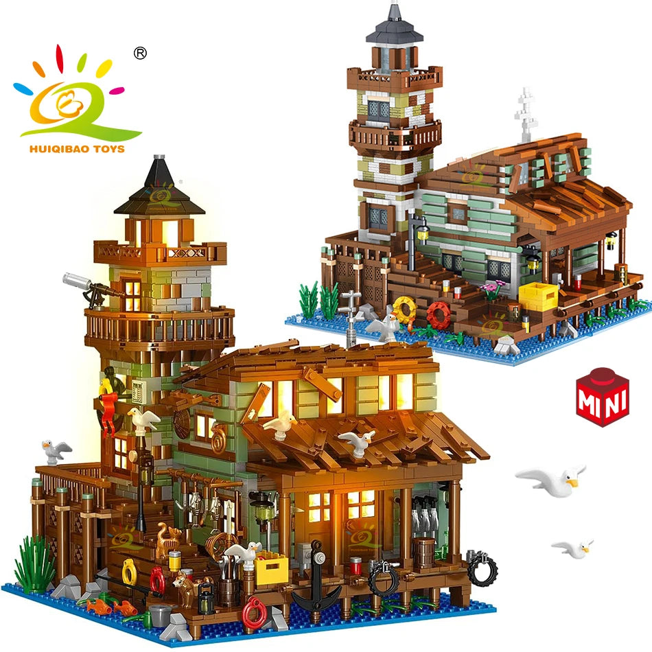 HUIQIBAO City MINI Fishing Village Cabin Micro Building Blocks