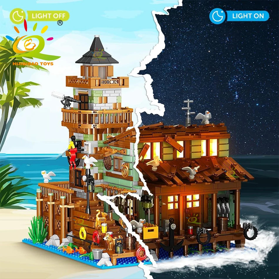 HUIQIBAO City MINI Fishing Village Cabin Micro Building Blocks