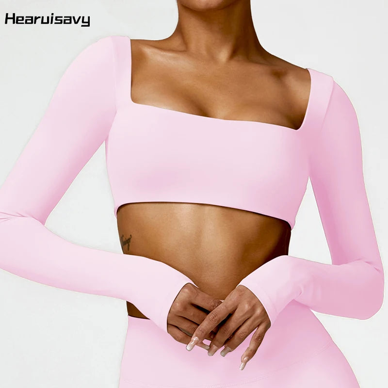 Hearuisavy Casual Quick Dry Sportswear Women Square Neck Gym Top Women