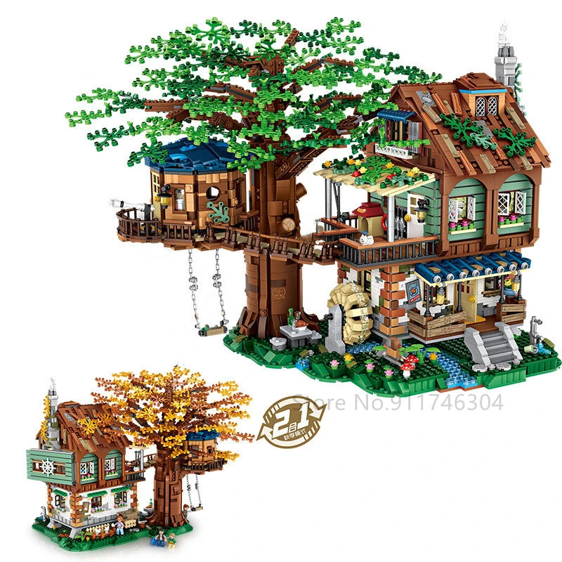 Idea Tree House Bricks Model Forest House Building Blocks Street View Sets For Adults Tree House