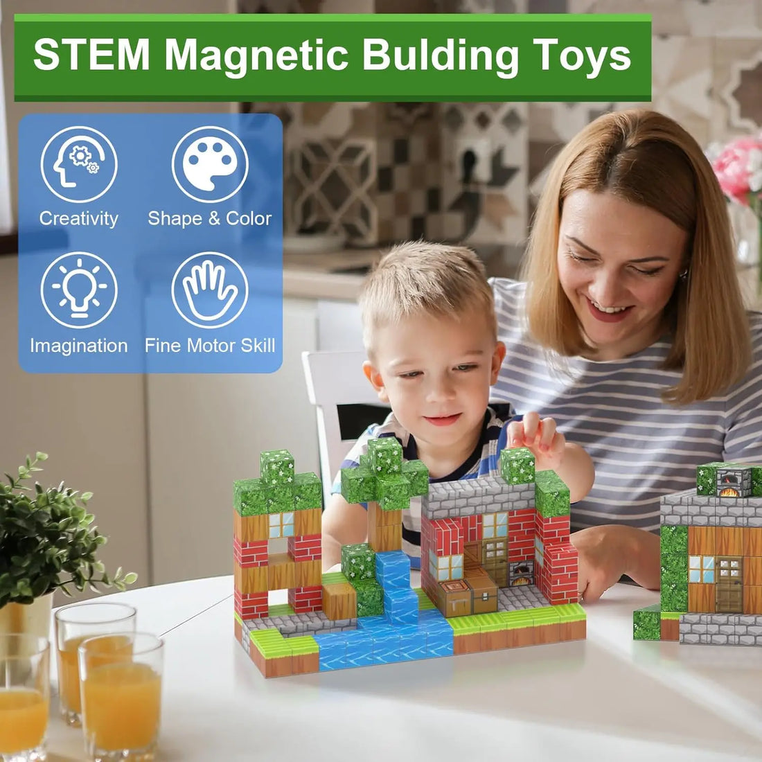 Magnetic Building Blocks Mine World Cube Magnet World Set for Kid Age 3+