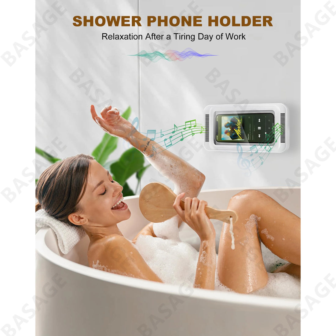 Shower Phone Holder with Speaker - 480° Rotation, Wall Phone Mount for Shower, Waterproof Anti Fog Shower Case for 4-7&quot; Phones